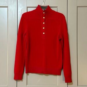 Lauren Ralph Lauren Jeans 1/4 Gold Button Pullover Sweater Red Military Patch M